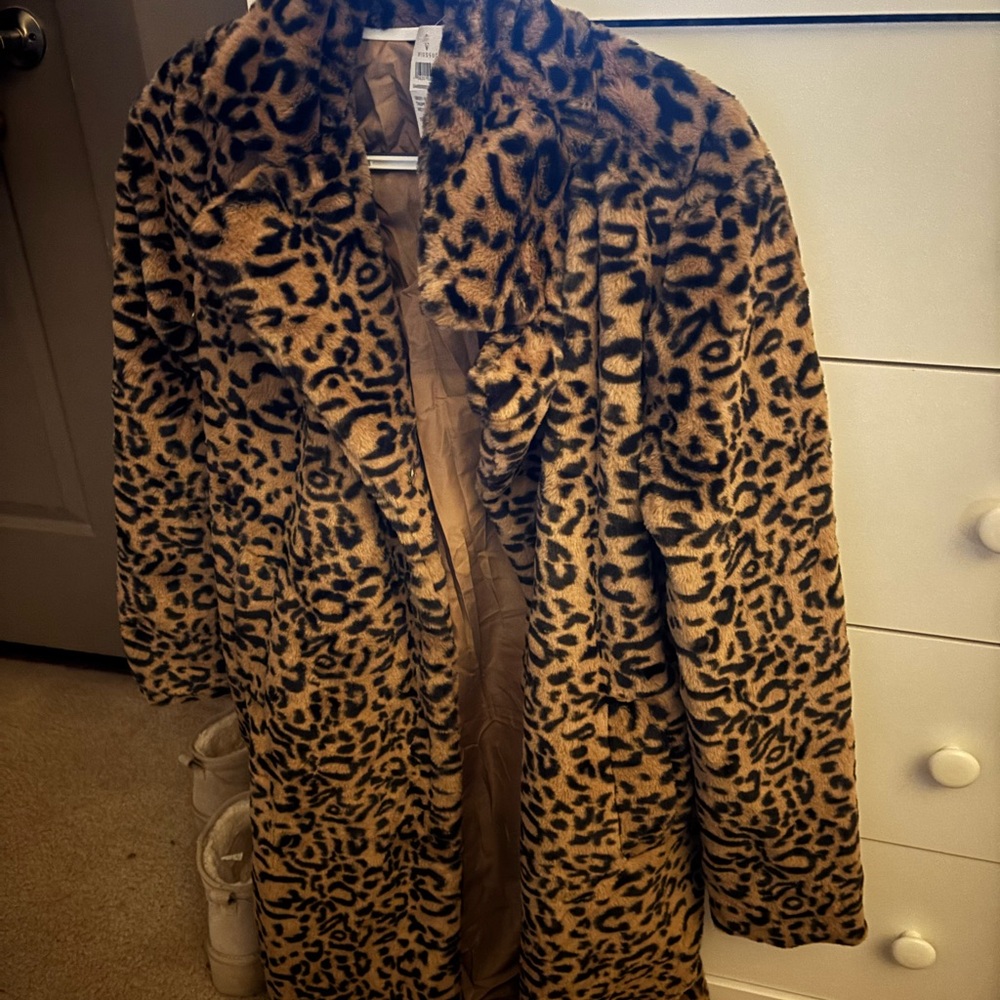 Leopard Print Faux Fur Coat